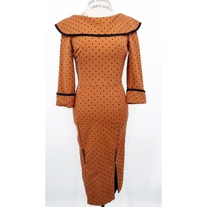 Tayana Vintage Inpired Brown Polka Dot Off the Shoulder Midi 1940's Dress